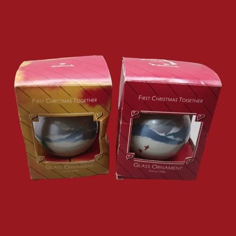 Hallmark 1986 christmas together glass ornaments set of 2